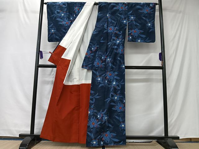 平和屋着物■上質な紬 草花文 正絹 逸品 CABK0235ua