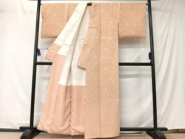平和屋着物■上質な色無地 立涌地紋 洒落柿色 正絹 逸品 CABK0240ua