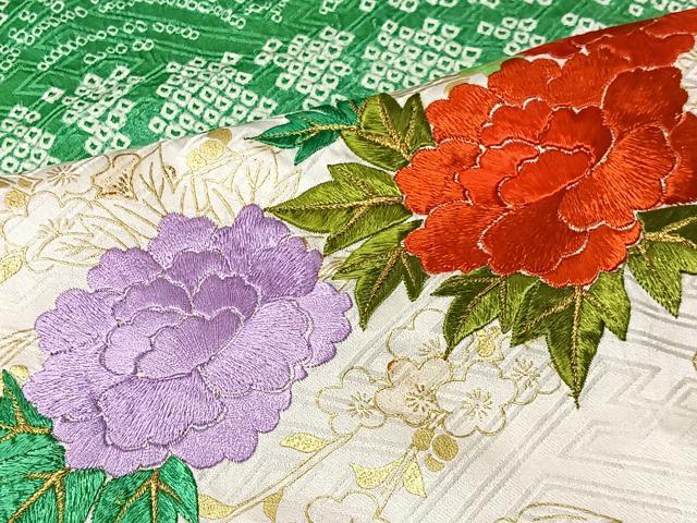 平和屋着物■豪華振袖 駒刺繍 絞り 遠山エ霞草花文 金彩 正絹 逸品 CABK0244ua