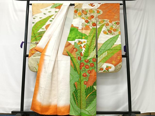 平和屋着物■豪華振袖 駒刺繍 草花文 金彩 正絹 逸品 CABK0251ua