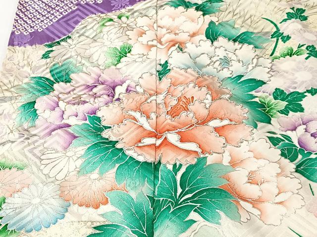 平和屋着物■豪華振袖 駒刺繍 絞り 雲取り草花文 銀彩 やまと誂製 正絹 逸品 CABK0253ua