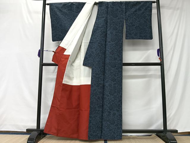 平和屋着物■上質な紬 花唐草文 正絹 逸品 CABK0255ua
