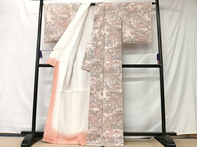 平和屋着物■上質な小紋 流水花蝶文 鬼しぼ縮緬 正絹 逸品 未使用 CABK0269ua