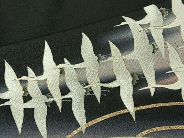 平和屋着物■豪華黒留袖 刺繍 飛鶴松文 暈し染め 金彩 正絹 逸品 CABK0272ua