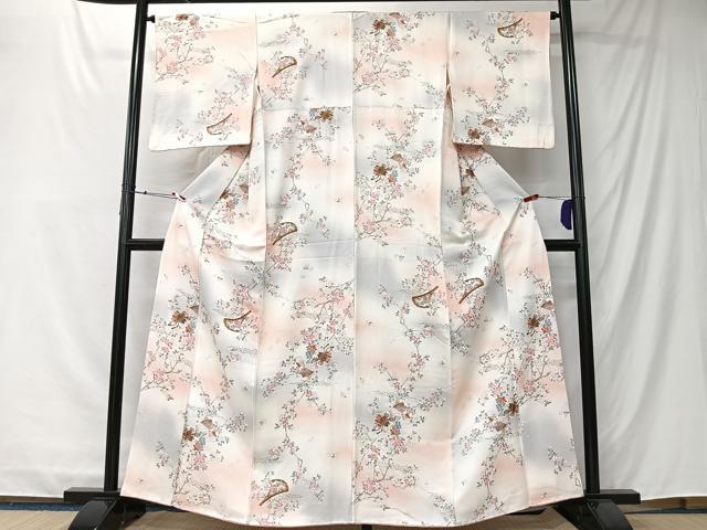 平和屋着物■上質な小紋 扇面枝花文 暈し染め 金彩 三越扱い 正絹 逸品 CABK0282ua