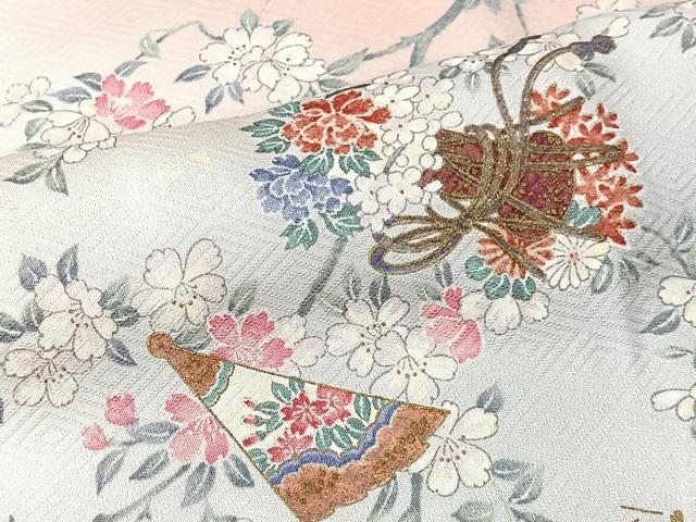 平和屋着物■上質な小紋 扇面枝花文 暈し染め 金彩 三越扱い 正絹 逸品 CABK0282ua