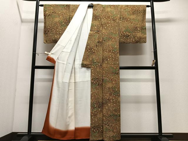 平和屋着物■上質な小紋 草花文 暈し染め 鬼しぼ縮緬 正絹 逸品 未使用 CABK0295ua
