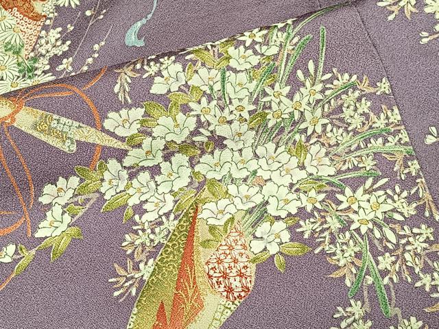平和屋着物■上質な小紋 草花文 金彩 正絹 逸品 CABK0314ua