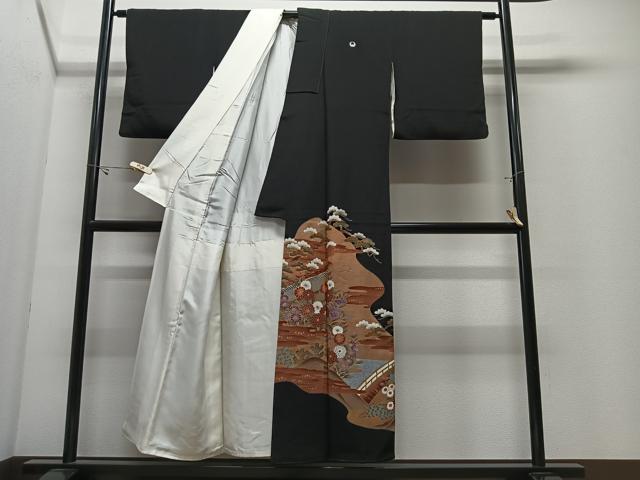 平和屋着物■豪華黒留袖 駒刺繍 エ霞風景草花文 金彩 正絹 逸品 CABK0318ua
