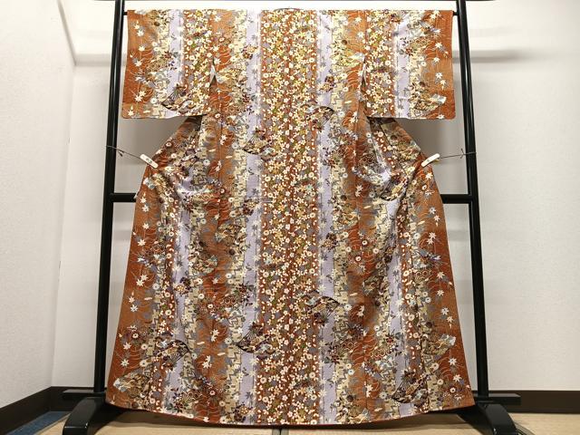 平和屋着物■上質な小紋 扇面草花間道 金彩 正絹 逸品 未使用 CABK0319ua