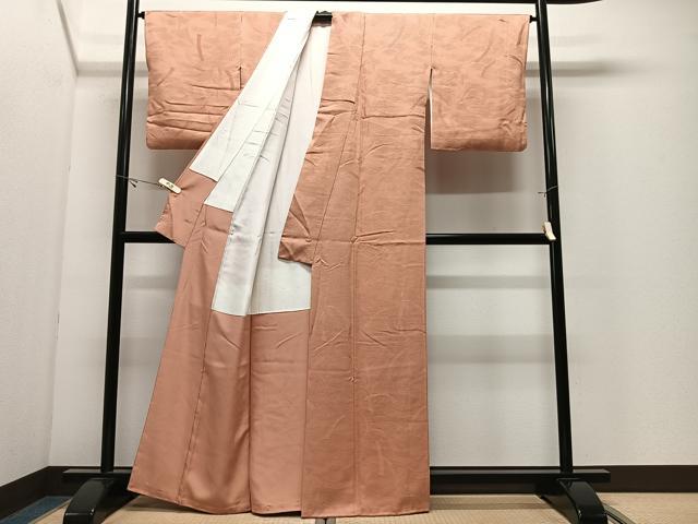平和屋着物■上質な色無地 流水地紋 洒落柿色 正絹 逸品 CABK0320ua
