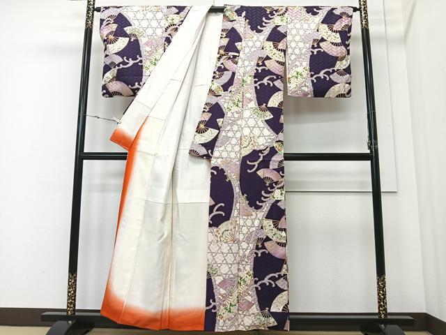平和屋着物■上質な小紋 扇面草花文 金彩 正絹 逸品 CABK0324ua