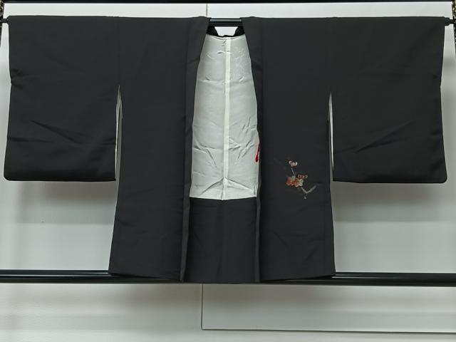 平和屋着物#羽織 寿光織 枝花文 黒地 金銀糸 正絹 逸品 CABK0343ua