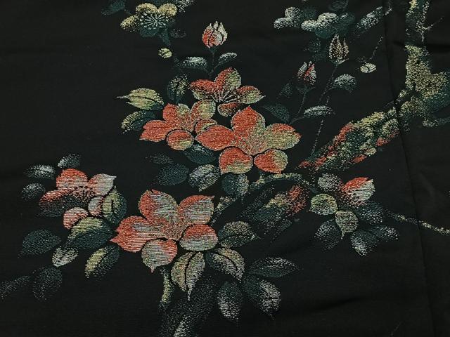 平和屋着物#羽織 寿光織 枝花文 黒地 金銀糸 正絹 逸品 CABK0343ua