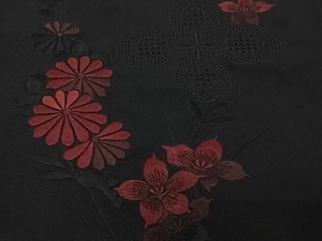 平和屋着物#中国三大刺繍 スワトウ刺繍 総刺繍 羽織 草花文 黒地 正絹 逸品 CABK0353ua