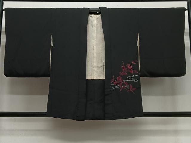 平和屋着物#羽織 総刺繍 絞り 流水枝花文 黒地 正絹 逸品 CABK0370ua