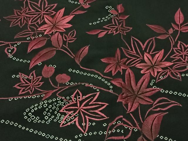 平和屋着物#羽織 総刺繍 絞り 流水枝花文 黒地 正絹 逸品 CABK0370ua