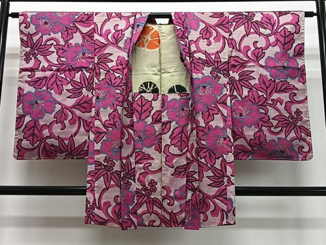 平和屋着物#アンティーク 大正ロマン 銘仙 長羽織 花唐草文 正絹 逸品 CABK0379ua