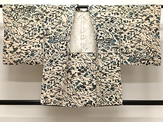 平和屋着物#羽織 型染め 流水草花文 正絹 逸品 CABK0388ua