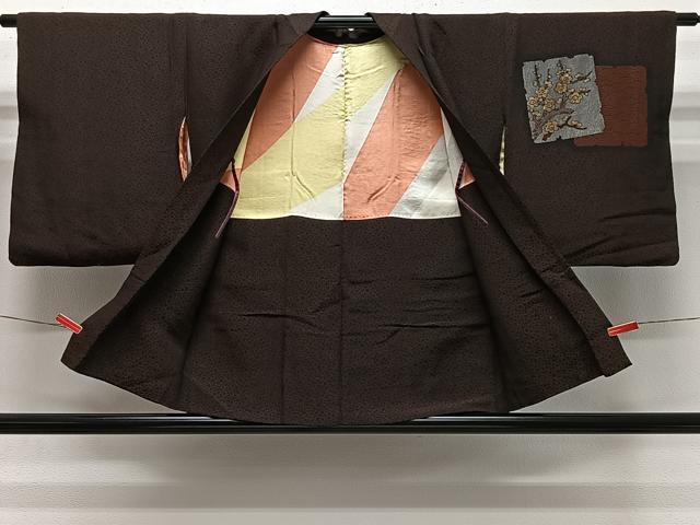 平和屋着物#羽織 寿光織 色紙重ね草花文 黒地 金銀糸 正絹 逸品 CABK0389ua