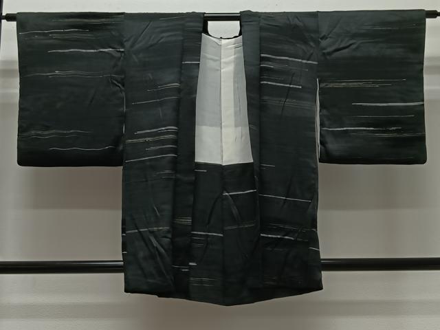 平和屋着物#羽織 ビロード 横段文 黒地 金銀彩 正絹 逸品 CABK0399ua