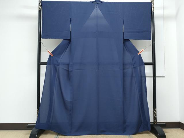 平和屋着物*夏物 色無地 絽縮緬 濃藍色 正絹 逸品 CABK0412th