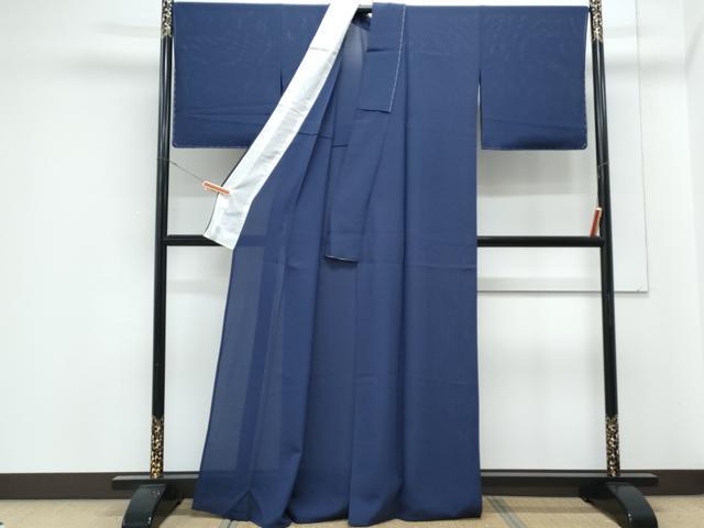 平和屋着物*夏物 色無地 絽縮緬 濃藍色 正絹 逸品 CABK0412th