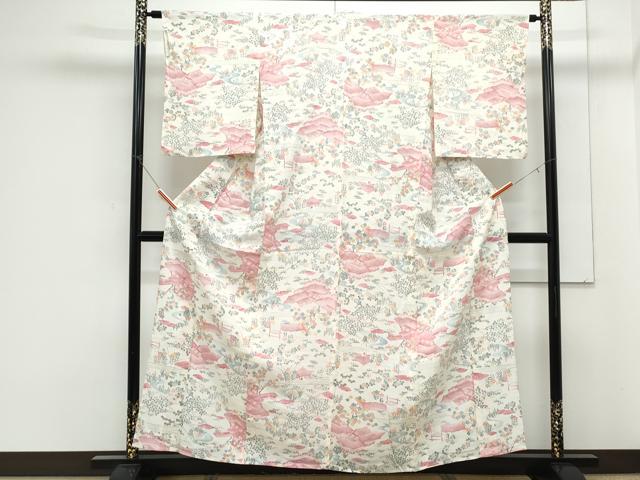 平和屋着物*夏物 小紋 絽 流水風景草花文 正絹 逸品 CABK0427th
