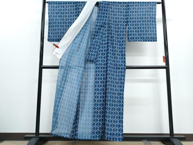 平和屋着物*夏物 小紋 絽 亀甲重ね文 洗える着物 CABK0461th