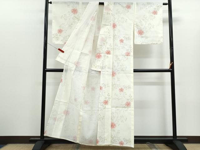 平和屋着物*夏物 小紋 紗 枝花文 洗える着物 CABK0466th
