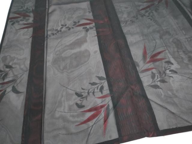 平和屋着物*夏物 小紋 紗 草葉文 黒地 正絹 逸品 CABK0469th