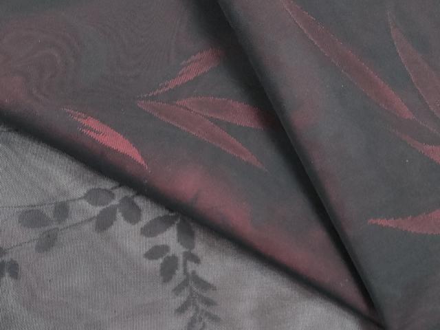 平和屋着物*夏物 小紋 紗 草葉文 黒地 正絹 逸品 CABK0469th