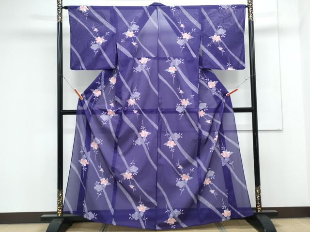 平和屋着物*夏物 小紋 絽 草花文 洗える着物 CABK0483th