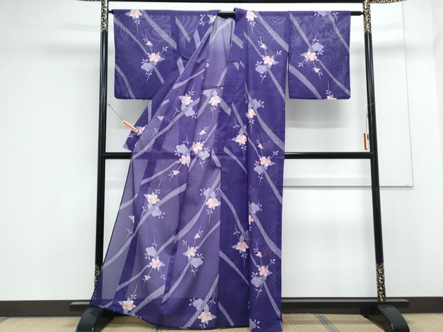 平和屋着物*夏物 小紋 絽 草花文 洗える着物 CABK0483th