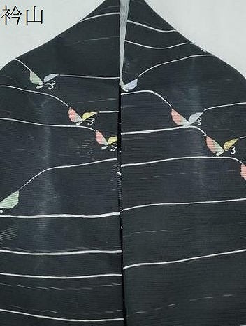 平和屋着物*夏物 小紋 絽 舞蝶文 黒地 洗える着物 CABK0488th