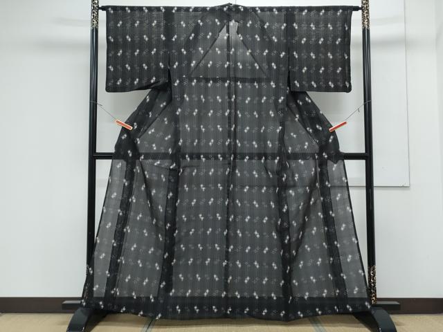 平和屋着物*夏物 本場琉球絣 夏琉球 黒地 正絹 逸品 CABK0522th