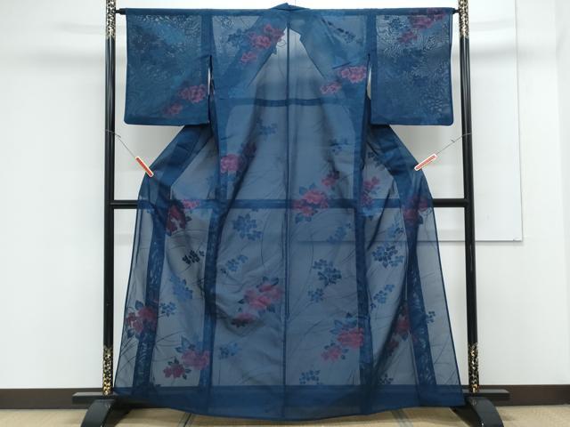平和屋着物*夏物 小紋 紗 草花文 正絹 逸品 CABK0531th