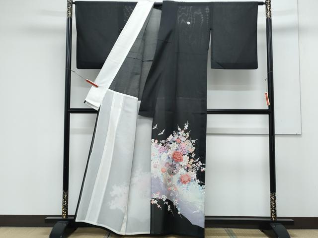 平和屋着物*夏物 黒留袖 絽 花車文 洗える着物 CABK0539th