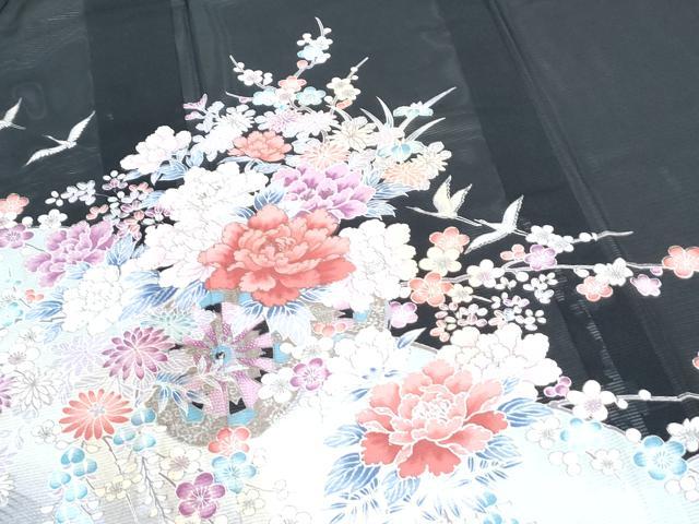 平和屋着物*夏物 黒留袖 絽 花車文 洗える着物 CABK0539th