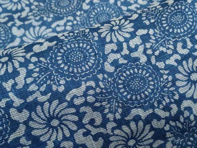 平和屋着物*夏物 小紋・浴衣兼用 藍 型染め 草花文 逸品 CABK0574th
