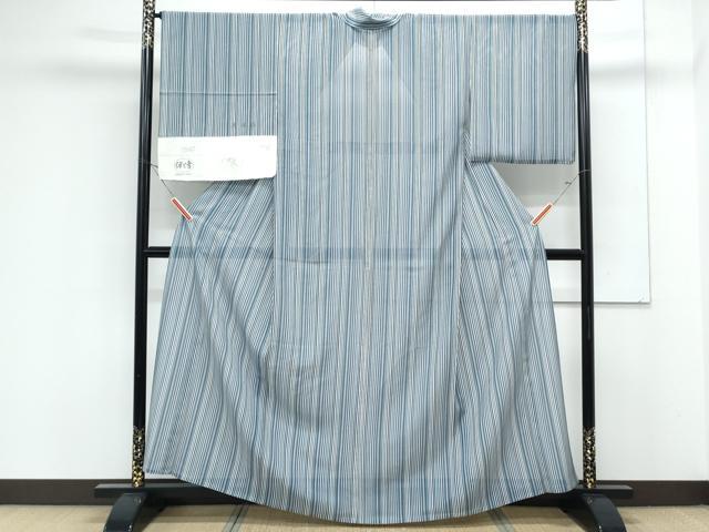 平和屋着物*夏物 小紋 絽 縞 伊と幸 五泉 反端付き 正絹 逸品 CABK0583th