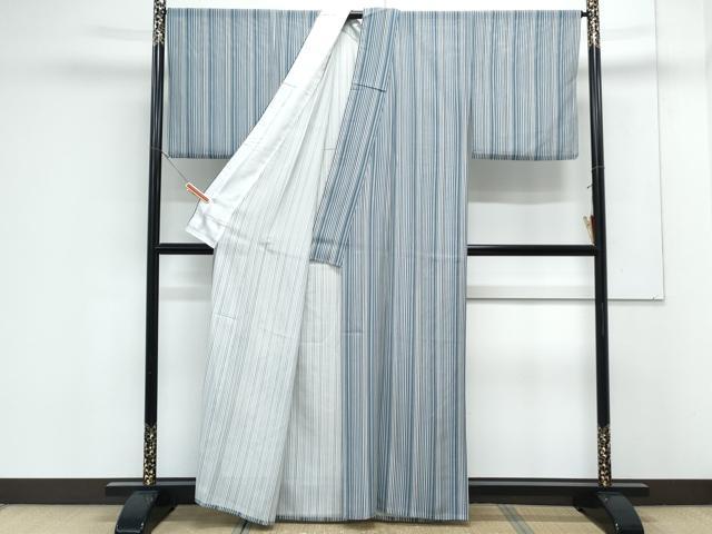 平和屋着物*夏物 小紋 絽 縞 伊と幸 五泉 反端付き 正絹 逸品 CABK0583th
