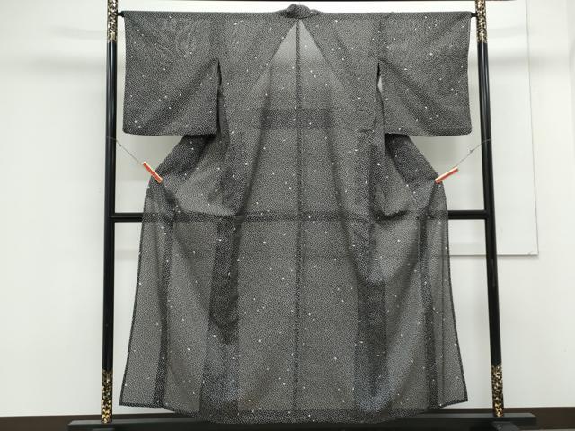 平和屋着物*夏物 小紋 絽 舞花びら 黒地 洗える着物 CABK0642th