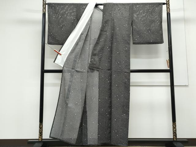 平和屋着物*夏物 小紋 絽 舞花びら 黒地 洗える着物 CABK0642th
