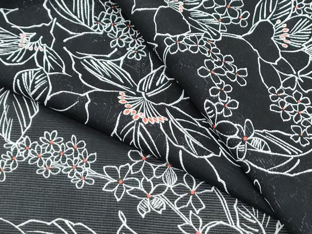 平和屋着物*夏物 小紋 絽 草花文 黒地 洗える着物 CABK0681th