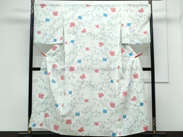 平和屋着物*夏物 小紋 絽 草花文 暈し染め 洗える着物 CABK0684th