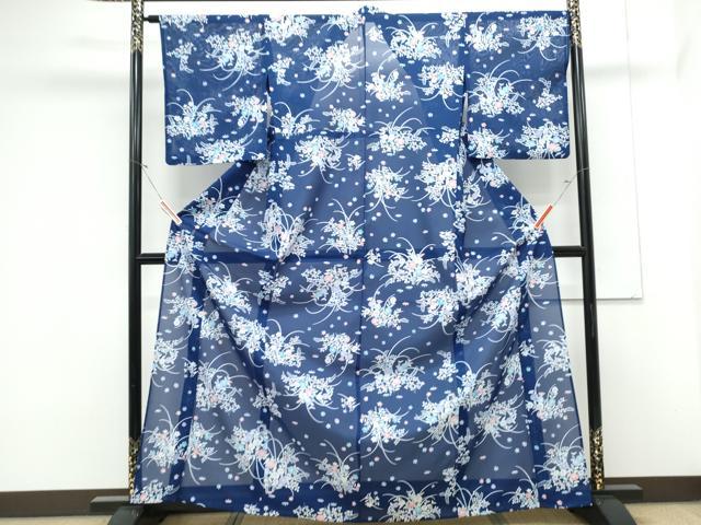 平和屋着物*夏物 小紋 絽 草花文 洗える着物 CABK0703th