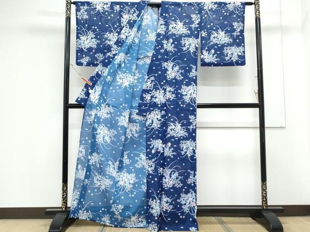 平和屋着物*夏物 小紋 絽 草花文 洗える着物 CABK0703th