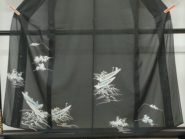 平和屋着物*夏物 訪問着 絽 舟 黒地 正絹 逸品 CABK0715th