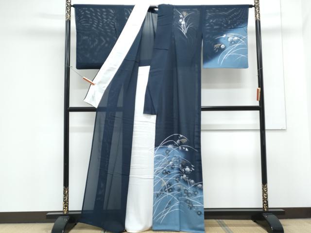 平和屋着物*夏物 訪問着 絽 手書き 草花文 暈し染め 金銀彩 正絹 逸品 CABK0717th